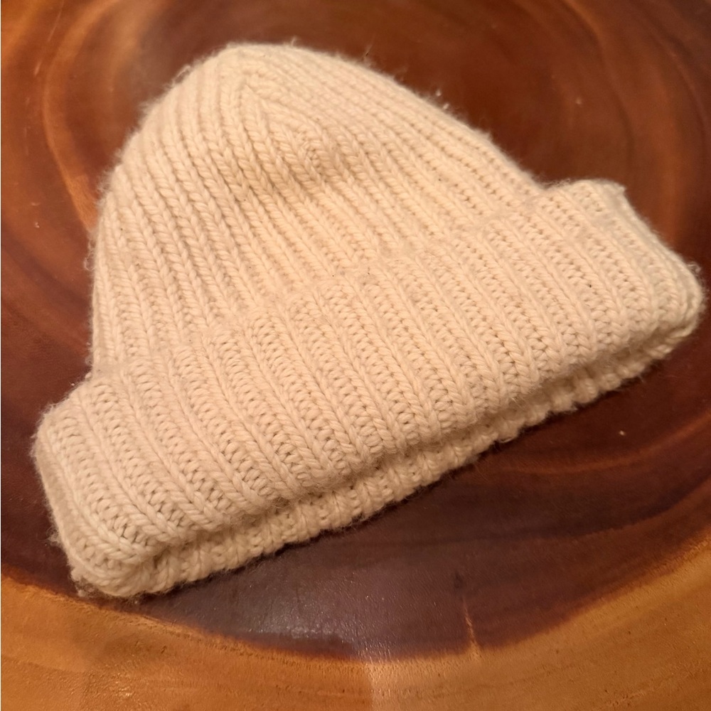 The Elder Statesman Cream Knit Beanie
